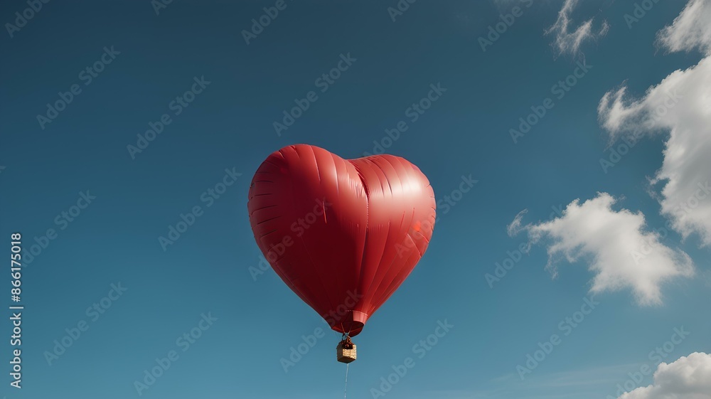 Fototapeta premium Balloon heart shape hang the gift box float on the sky, Love and happy valentine's day.