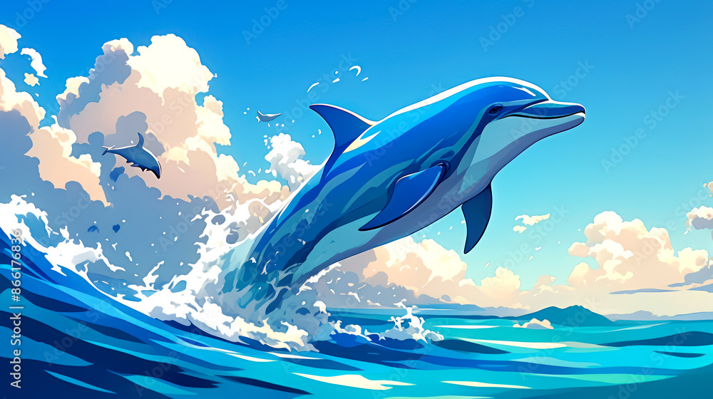 Obraz premium a close up dolphin in the sea style art anime