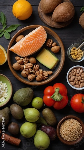 Keto diet and food items for it. Vegetables and fruits, diet burgers. Time-restricted eating. Intermittent fasting.