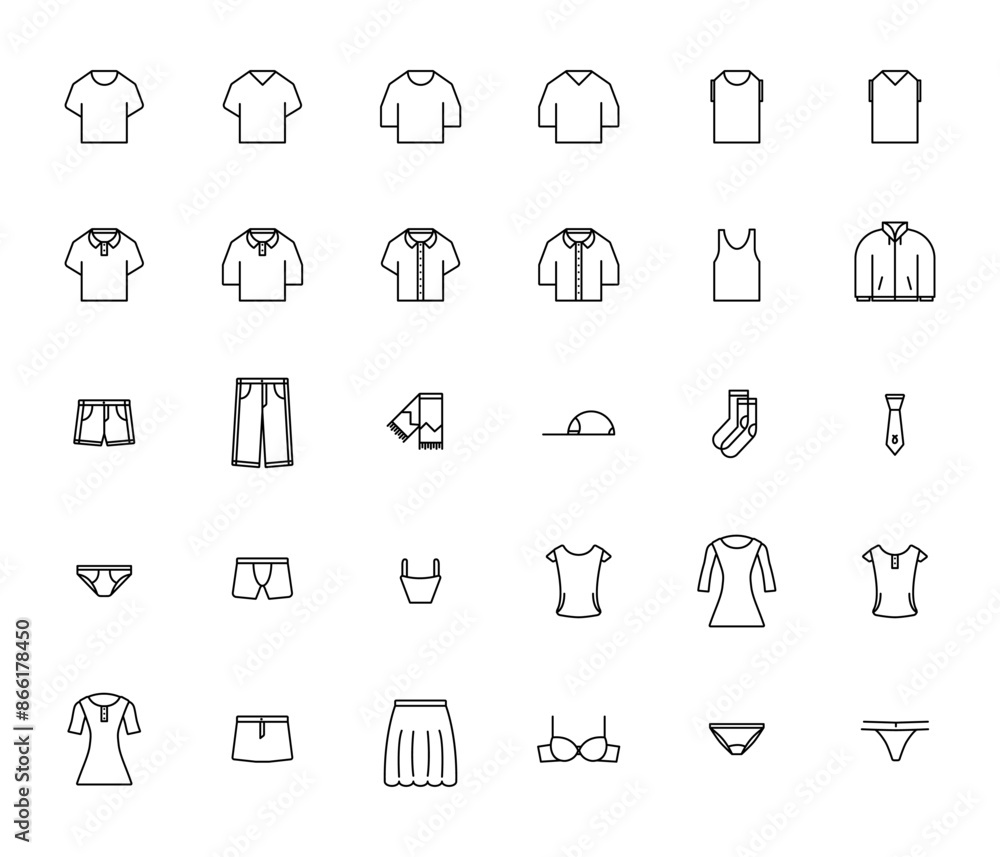 Woman and man clothing outline icon set, Vector illustration Woman and man clothing outline icon set, Vector illustration