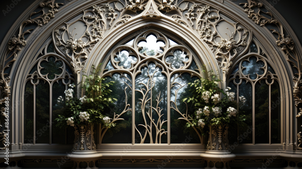 Fototapeta premium a window's ornate wrought-iron grille, adding both security and visual appeal. Created with generative AI