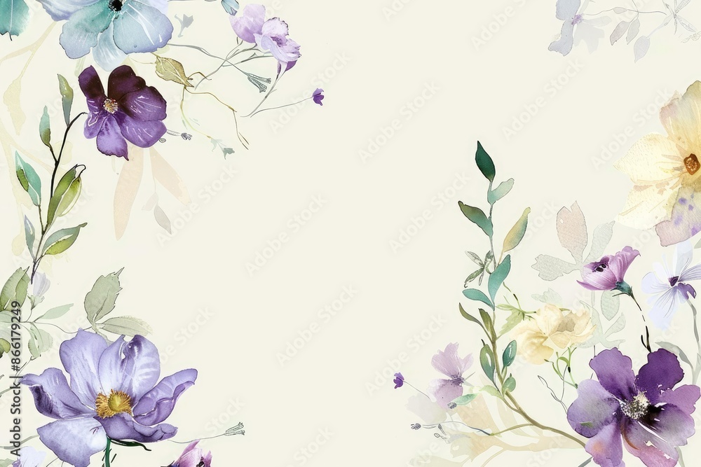 Elegant floral background with soft pastel flowers and green leaves on a light backdrop, perfect for invitations and greeting cards. Elegant floral background with soft pastel flowers and green leaves on a light backdrop, perfect for invitations and greeting cards.