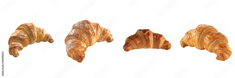 Set of Fresh croissant on transparent white background Set of Fresh croissant on transparent white background