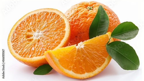 Juicy and Fresh Sliced Orange with Green Leaves