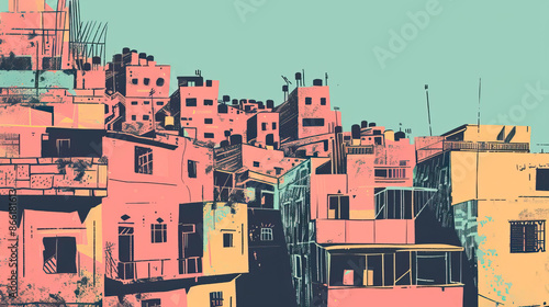 Risograph riso print travel poster, card, wallpaper or banner illustration, modern, isolated, clear and simple of Aleppo, Syria. Artistic, screen printing, stencil backdrop background © Goodwave Studio