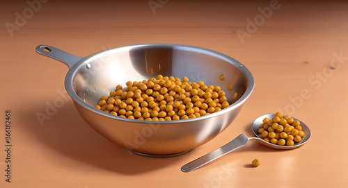 Some Brown Chickpea or channa soaked in water in a steel vessel or bartan, steel utensil

 photo