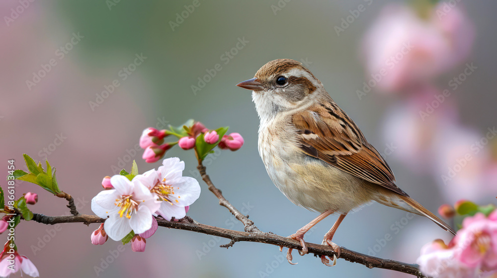 Fototapeta premium a close up of bird in branch of tree on the spring