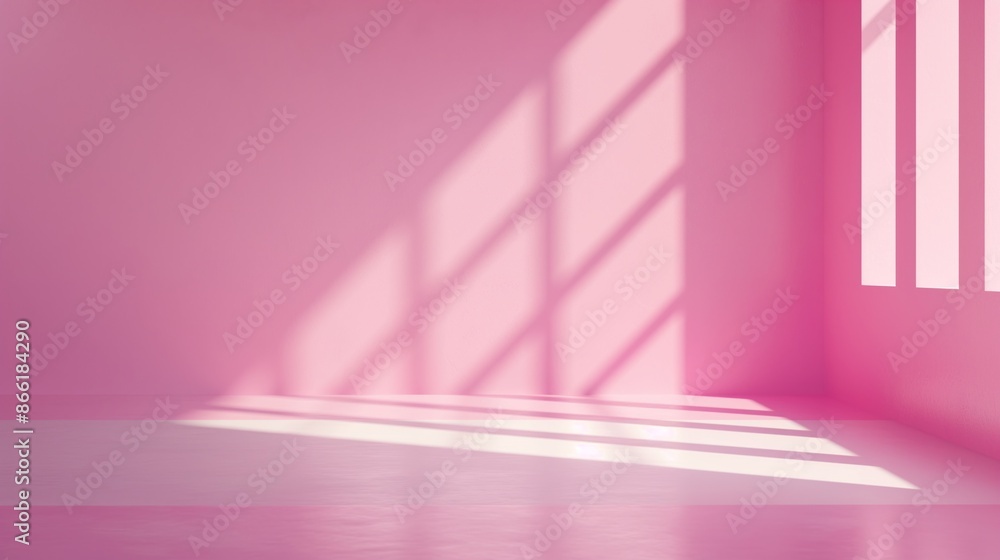 Abstract pink studio background for product presentation. Empty room with shadows of window. Display product with blurred backdrop. potted plant Abstract pink studio background for product presentation. Empty room with shadows of window. Display product with blurred backdrop. potted plant