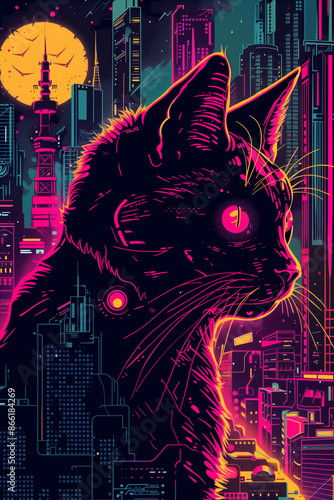 Cat, print, Streetwear, trendy print for t-shirt, edgy tshirt vector, urban sticker print, bold and vibrant colors, graffiti-inspired style, urban elements with a modern twist, just print, statement