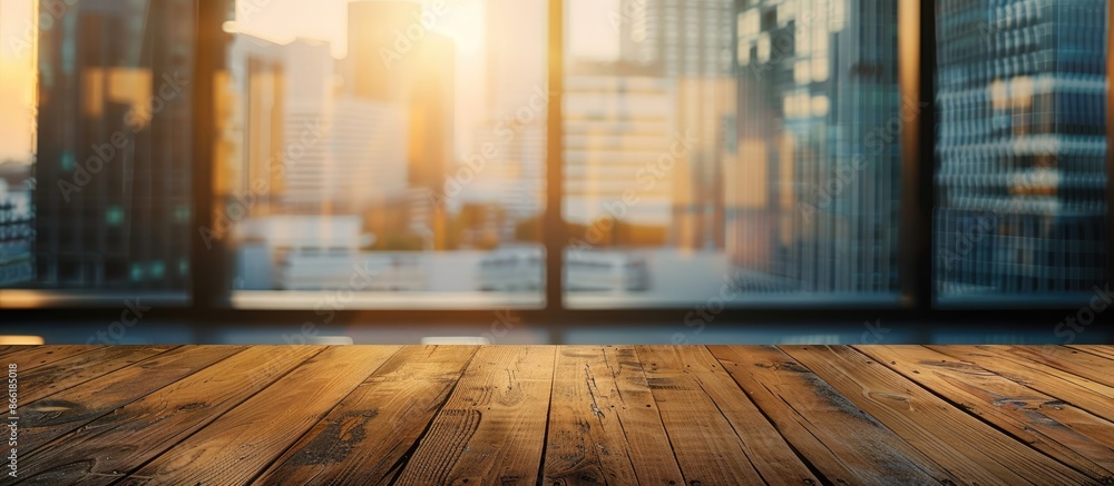 Wooden table top with a blurred glass window wall building banner in the background - suitable for showcasing or editing your items. Wooden table top with a blurred glass window wall building banner in the background - suitable for showcasing or editing your items.