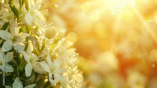 White Blossoms Bathed in Golden Sunlight