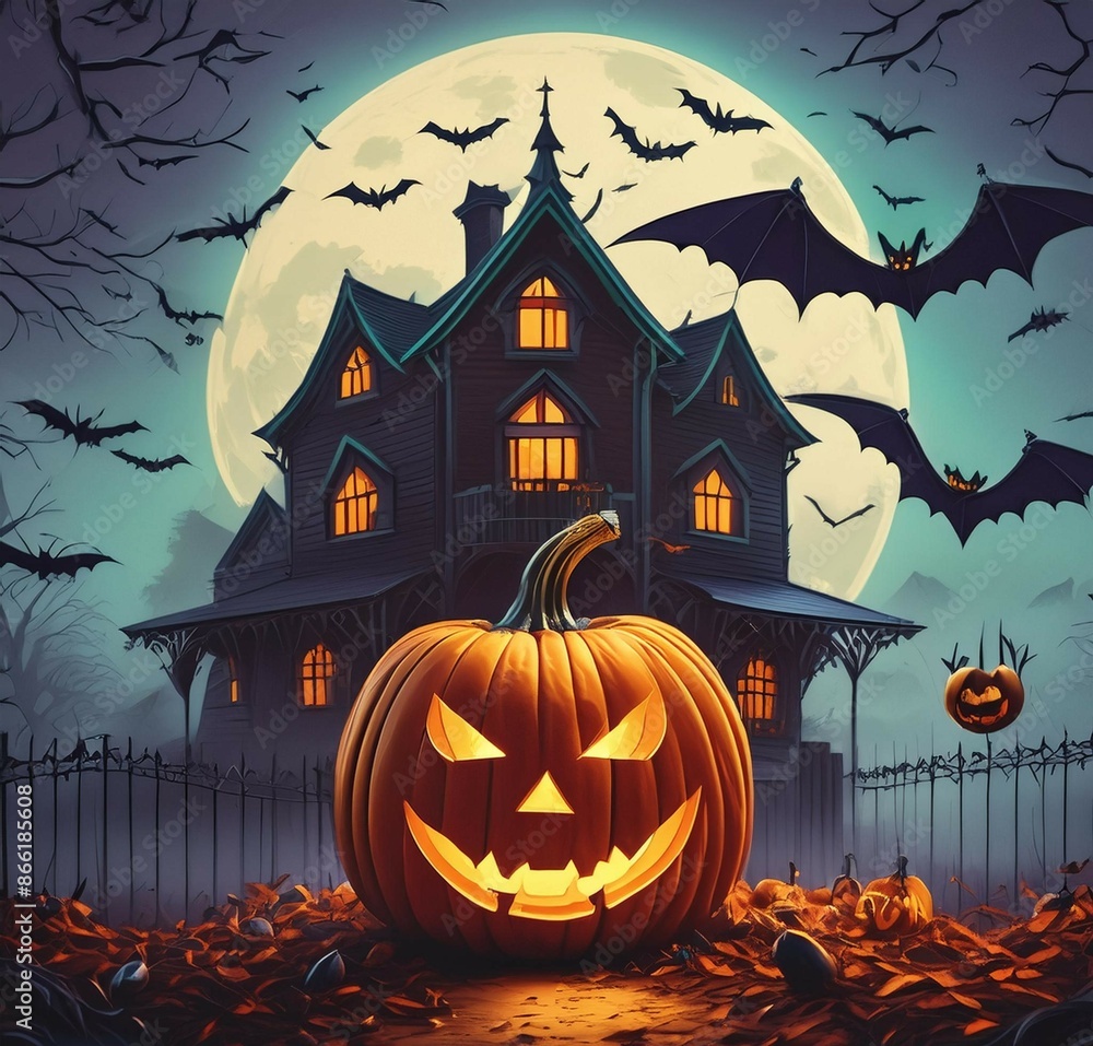 halloween background with pumpkin and bats halloween background with pumpkin and bats