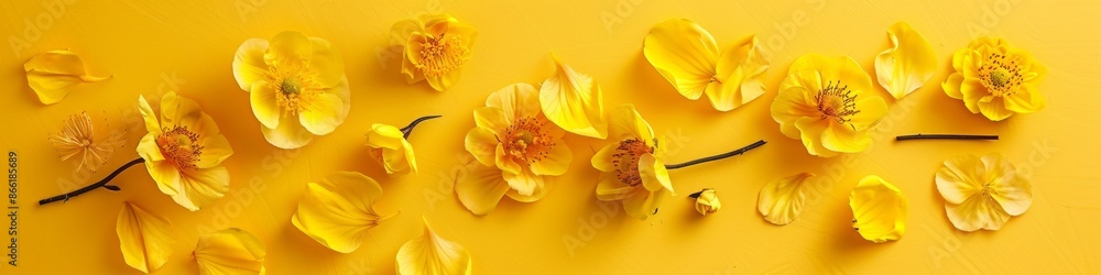 Beautiful Fantasy Flowers on a Yellow Background, AI Generated Beautiful Fantasy Flowers on a Yellow Background, AI Generated