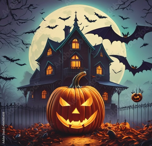 halloween background with pumpkin and bats