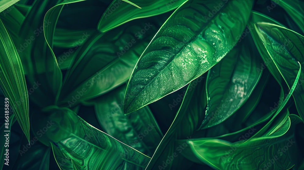 Green tropical plant close-up Green tropical plant close-up