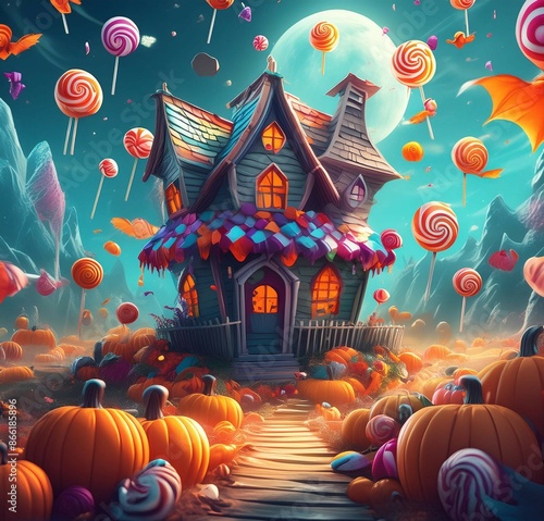 halloween background with pumpkins and candy