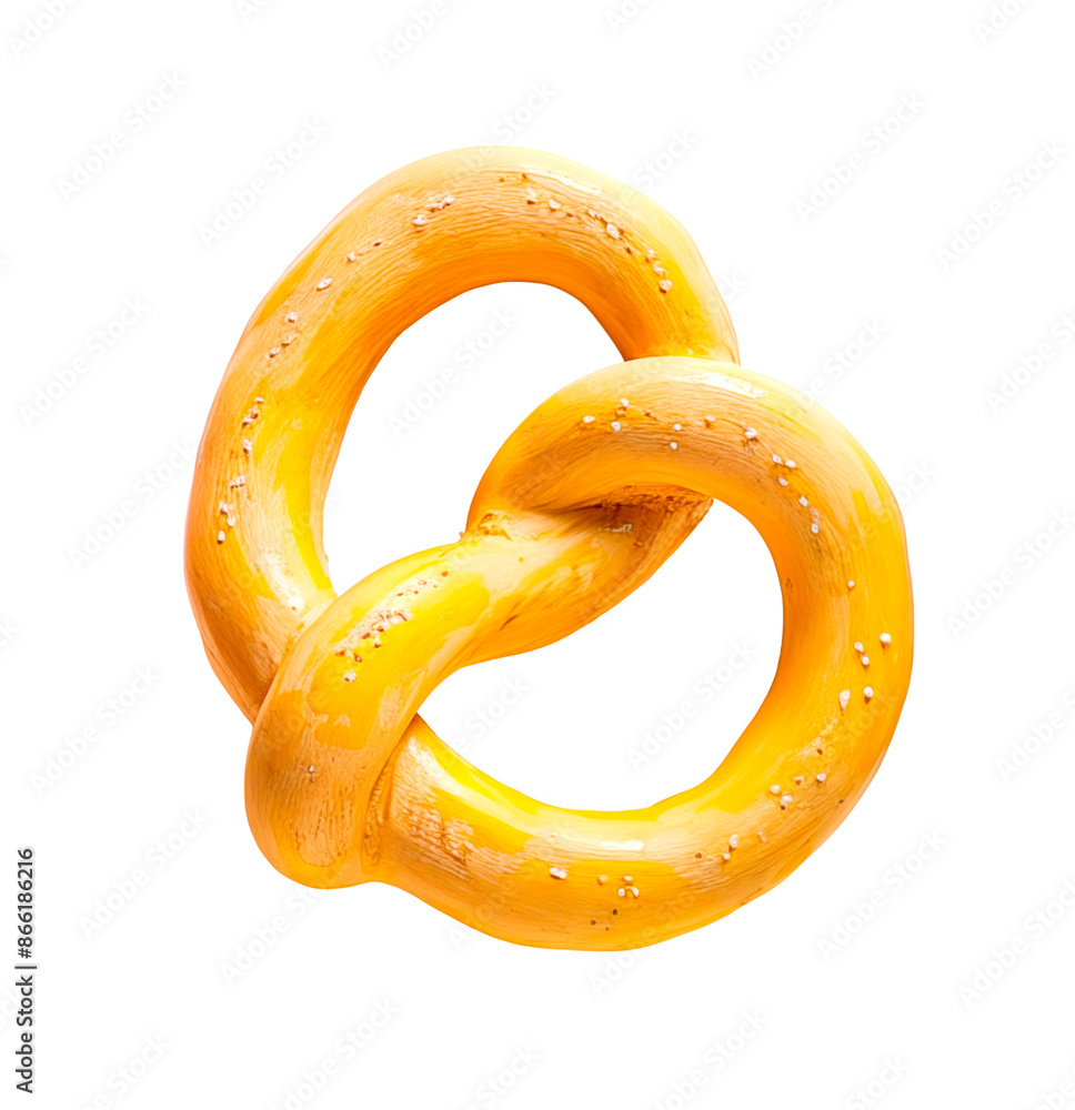 Obraz premium Yellow 3D pretzel isolated on white background. Hyper-realistic photo, high quality.