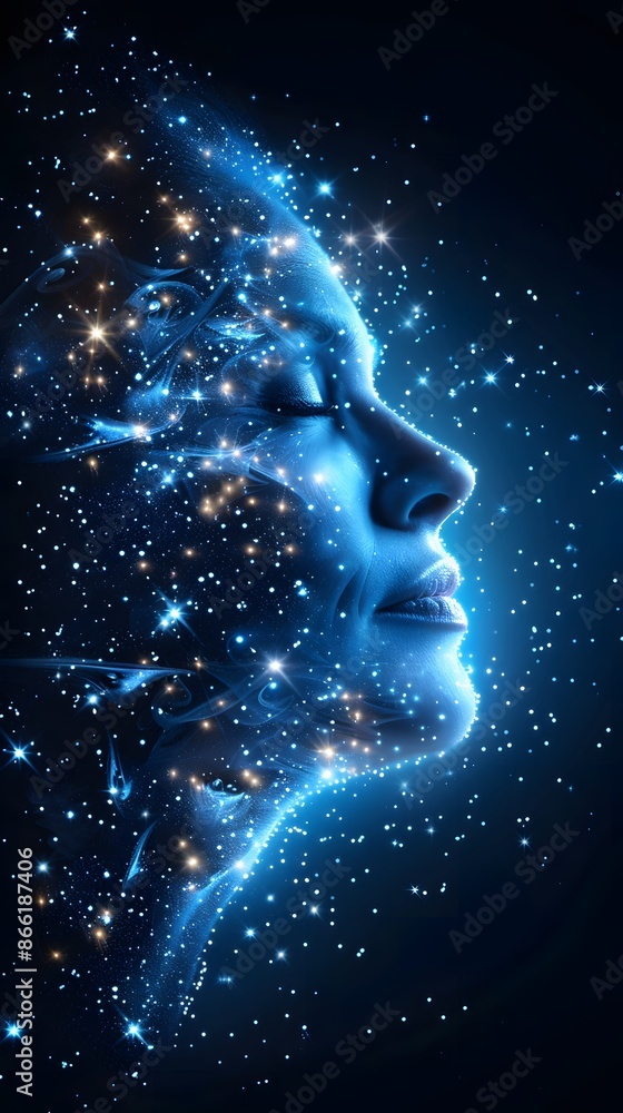 A portrait of a celestial guardian, their face illuminated by a soft, glowing mist, with a background of twinkling stars. List of Art Media by glowing mist Supernatural fantasy twist realistic A portrait of a celestial guardian, their face illuminated by a soft, glowing mist, with a background of twinkling stars. List of Art Media by glowing mist Supernatural fantasy twist realistic