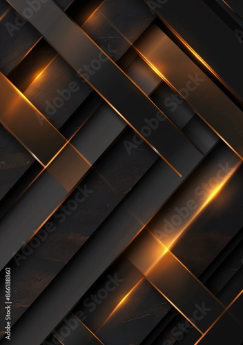 Abstract template of gold and black stripes with golden 