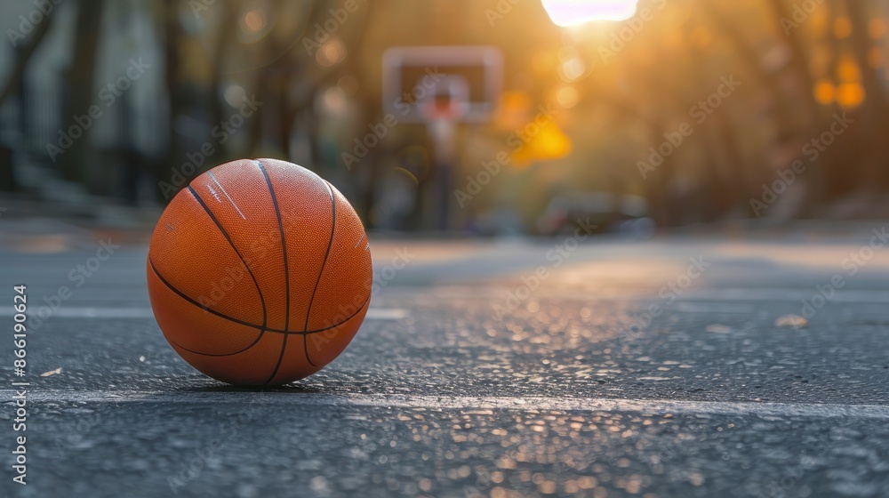 Used Orange Basketball With A Basket In The Background On A Street Court, High Quality Background Used Orange Basketball With A Basket In The Background On A Street Court, High Quality Background
