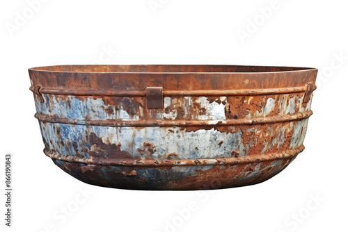 The Forgotten Relic: A Weathered Metal Bowl on White or PNG Transparent Background.