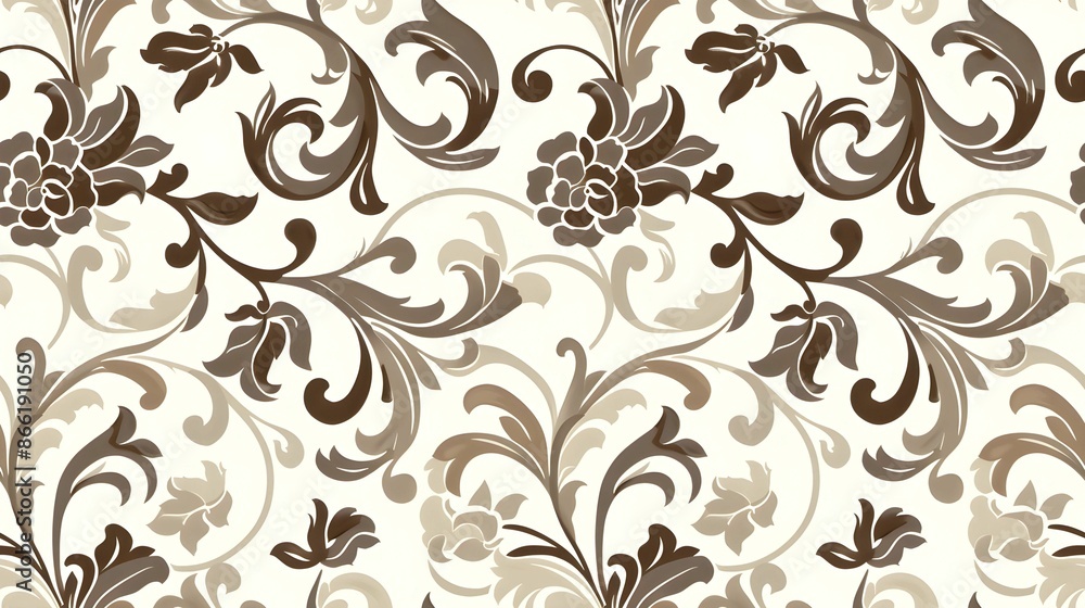 Scroll pattern, white and brown Scroll pattern, white and brown
