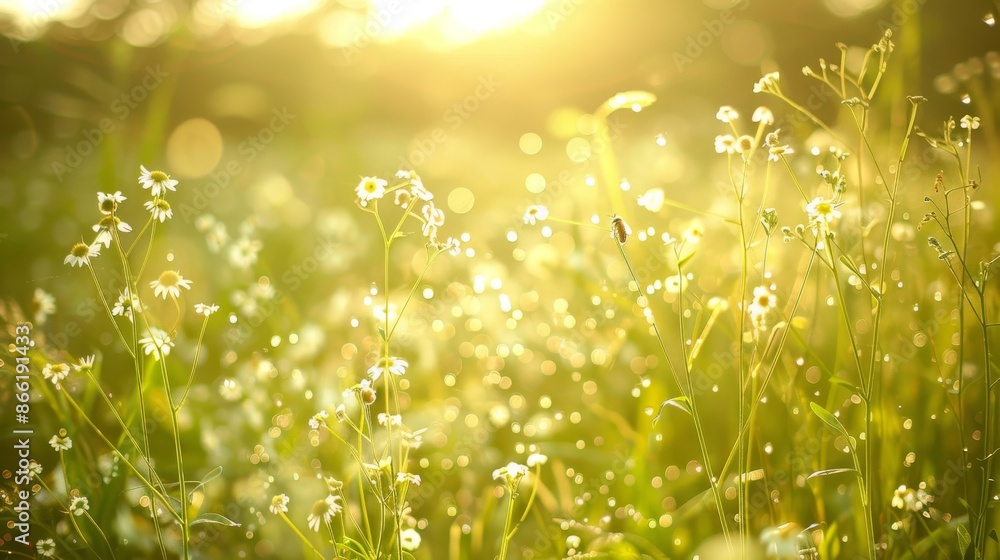 Fototapeta premium Sunlit Meadow with Delicate Flowers