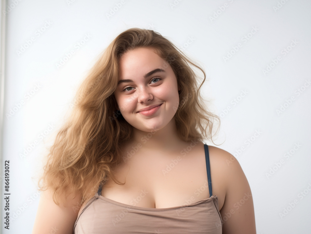 Smiling Woman with Wavy Blonde Hair Against White Background
Smiling Woman with Wavy Blonde Hair Against White Background