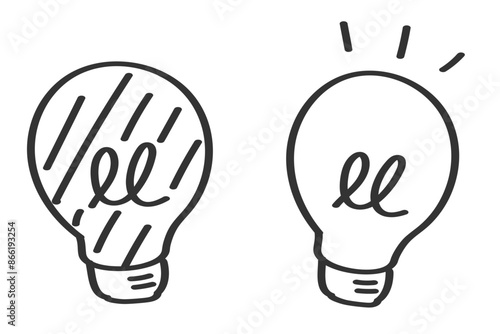 消えている電球と光っている電球の手書きイラスト