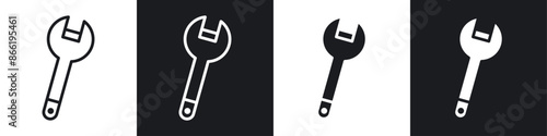 Wrench icon set. mechanic spanner vector symbol. profession mechanical maintain tool sign in black filled and outlined style.