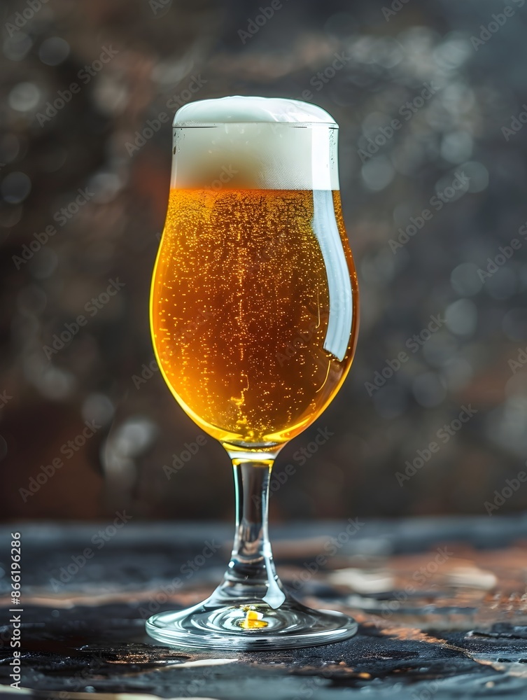 Close up of a Refreshing Amber Beer Served in a Stemmed Glass with Frothy Head Close up of a Refreshing Amber Beer Served in a Stemmed Glass with Frothy Head