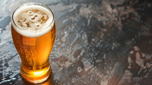 Refreshing Amber Craft Beer in a Frosty Glass on a Dark Background