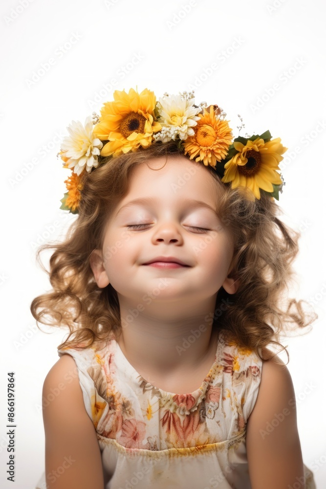 A toddler wearing a floral crown portrait flower child. A toddler wearing a floral crown portrait flower child.