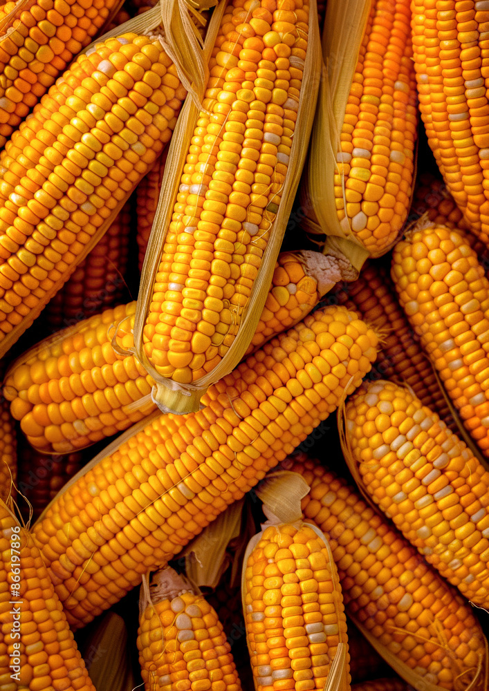 A detailed close-up image capturing the fresh yellow kernels of corn, some still partially enveloped by their green husks, showcasing the natural beauty of the crop. A detailed close-up image capturing the fresh yellow kernels of corn, some still partially enveloped by their green husks, showcasing the natural beauty of the crop.