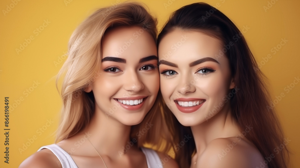 Selfie of Two Smiling Women in a Photo Studio with Yellow Background
Selfie of Two Smiling Women in a Photo Studio with Yellow Background