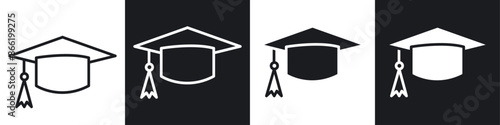 Graduation cap icon set. academic hat vector symbol. college education or diploma student degree cap icon. bachelor or master university ceremony educational hat sign.