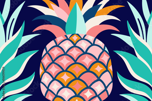 Vibrant Tropical Pineapple Illustration on Dark Background