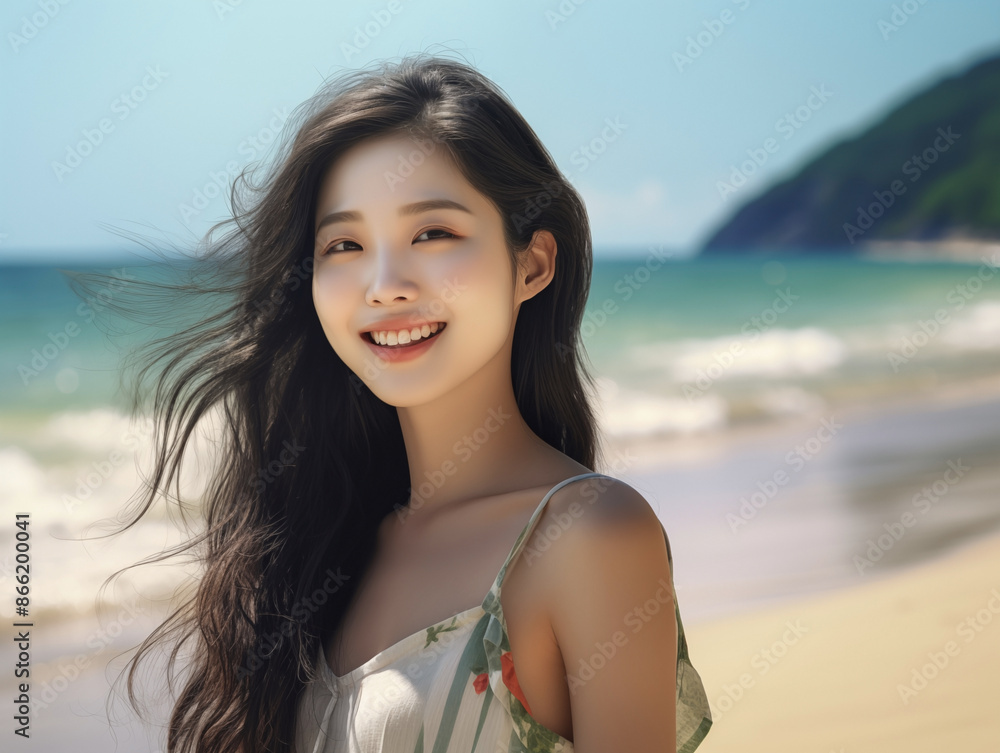Shy Beautiful Woman Smiling on a Sunny Beach
Shy Beautiful Woman Smiling on a Sunny Beach