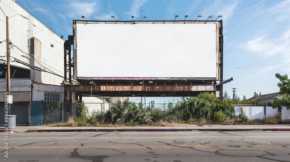 Obraz premium Blank City Billboard Mockup on Busy Urban Street Scene. Potential for Customized Advertising or Artistic Expression.