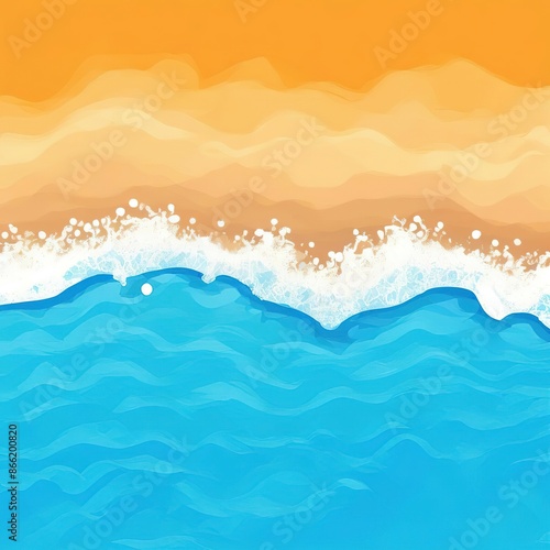 abstract sea wave on the beach. top view, blue and azure water, light sand. illustration in flat style.