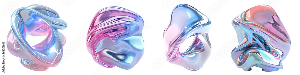 Set of 3D liquid fluid holographic neon colorful abstract swirl. Pastel color waves shapes gradients elements design, isolated on white background, png Set of 3D liquid fluid holographic neon colorful abstract swirl. Pastel color waves shapes gradients elements design, isolated on white background, png