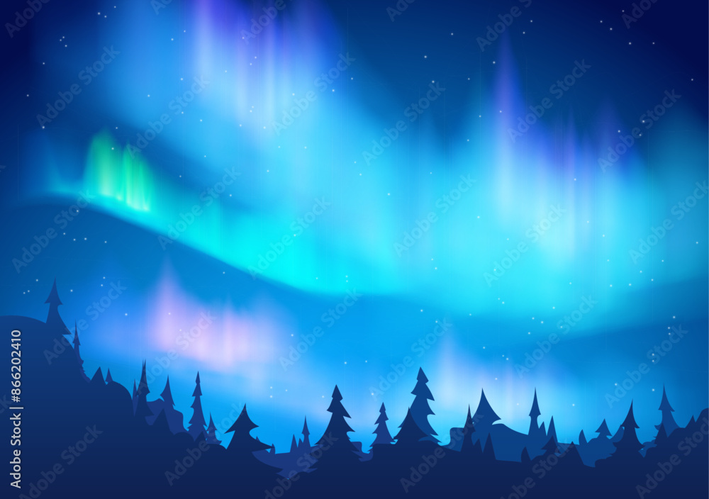 Fototapeta premium Northern lights against the backdrop of a serene forest.