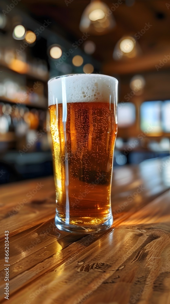 Refreshing Golden Beer Pint on Wooden Bar Top with Ample Copy Space Refreshing Golden Beer Pint on Wooden Bar Top with Ample Copy Space