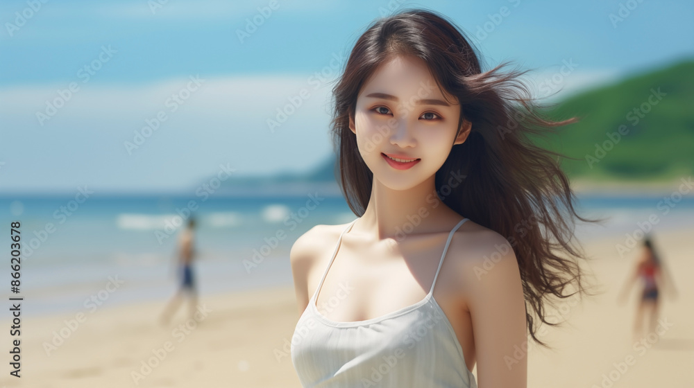 Shy Beautiful Woman Smiling and Standing on the Beach
Shy Beautiful Woman Smiling and Standing on the Beach