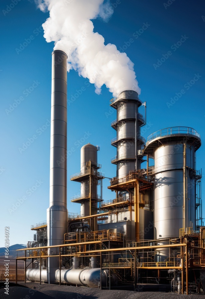 geothermal power plant emitting steam under clear blue sky, rising, energy, production, renewable, technology, sustainable, electricity, generation, vapor geothermal power plant emitting steam under clear blue sky, rising, energy, production, renewable, technology, sustainable, electricity, generation, vapor