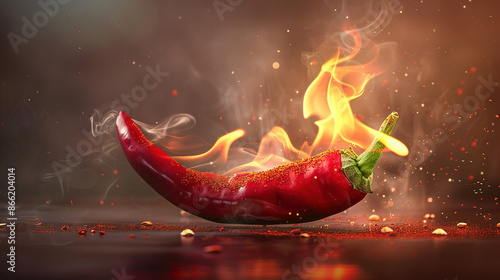 Fiery Hot Burning Chili Pepper Close-Up with Intense Flames and Heat. Spicy and Vibrant Culinary Concept.