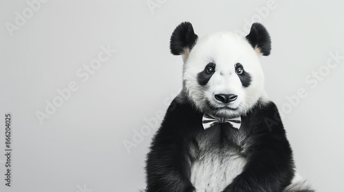 A cute panda bear wearing a bow tie against a white background. © Nijat