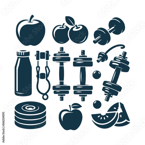 vector Gym and fitness set of silhouette design illustration template