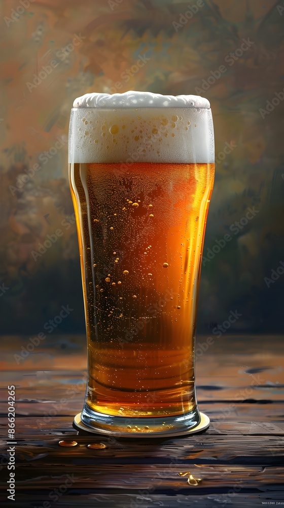 Amber Ale in Frosted Glass with Bubble Foam on Wooden Table