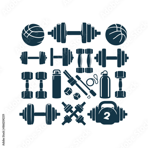 vector Gym and fitness set of silhouette design illustration template